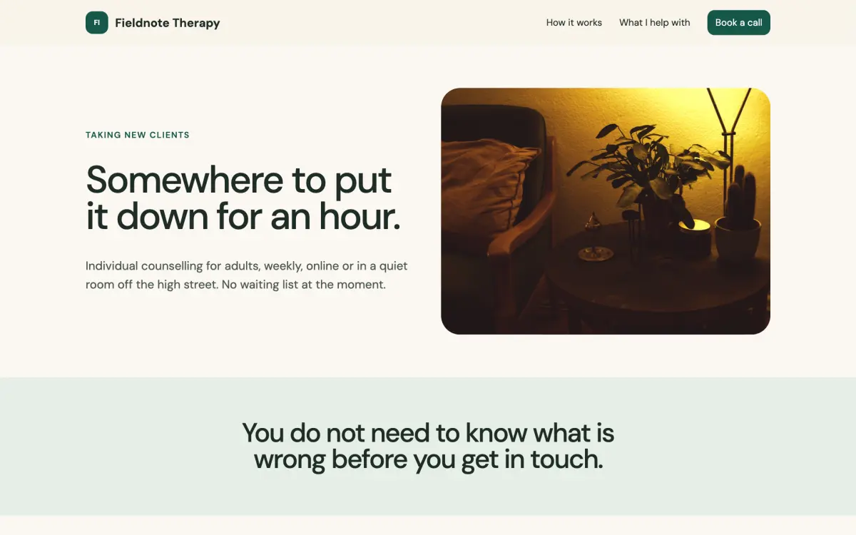 Fieldnote Therapy, a website for a therapist