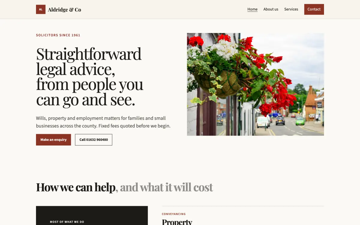 Aldridge & Co, a website for a solicitors